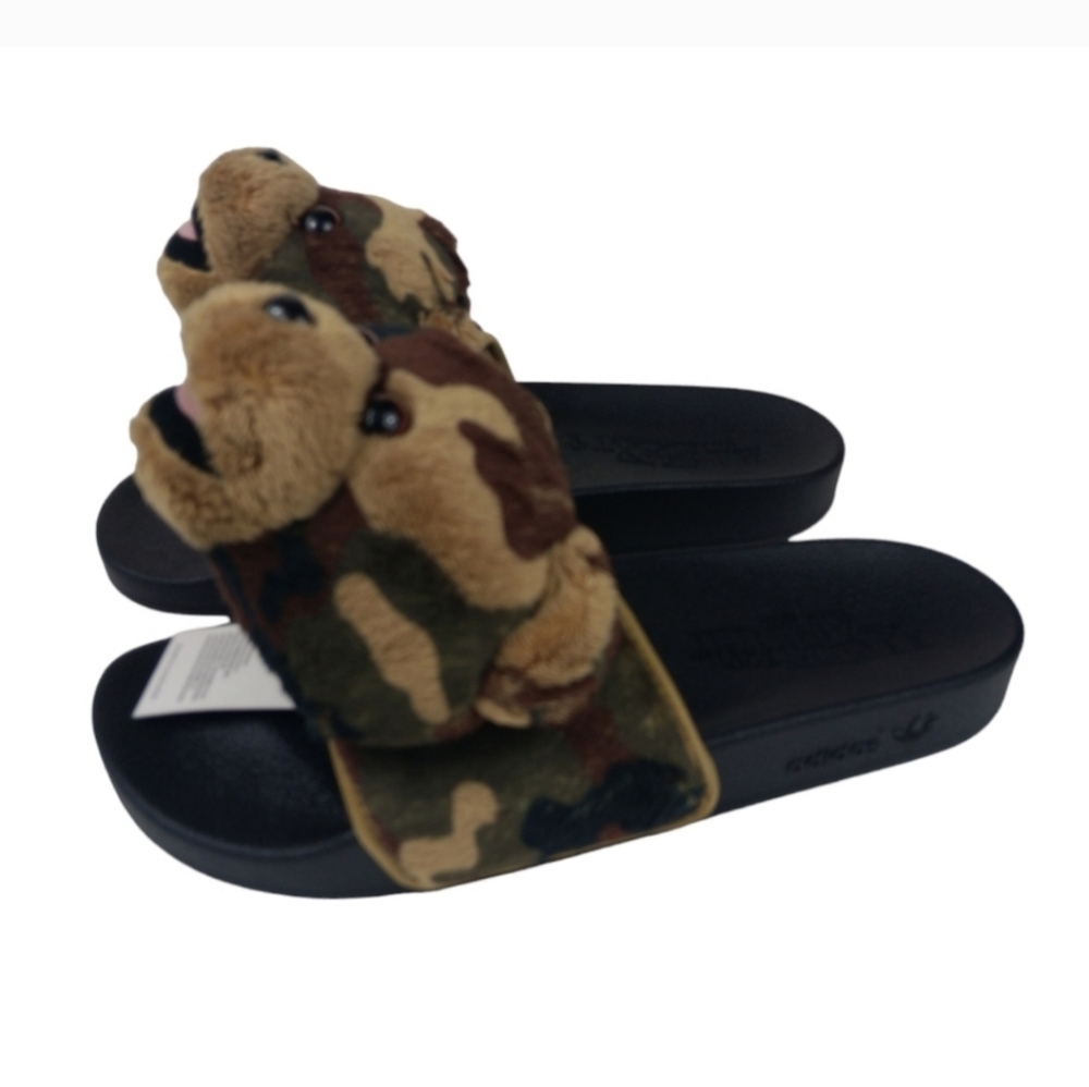 NWT Unisex Adidas Jeremy Scott Adilette Camo Teddy Slides - Picture 3 of 11